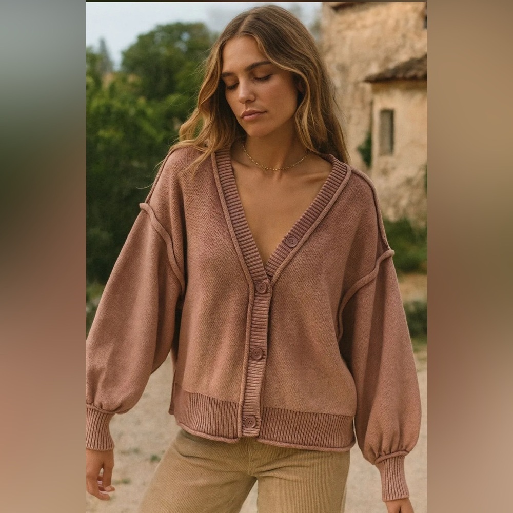 Women's Pink Button-Up Sweater